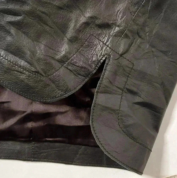 Part Two Ursanas  PW 100%Leather Skirts Sz 6/8 W34 Black Zipper Soft Side Slit - Picture 6 of 11